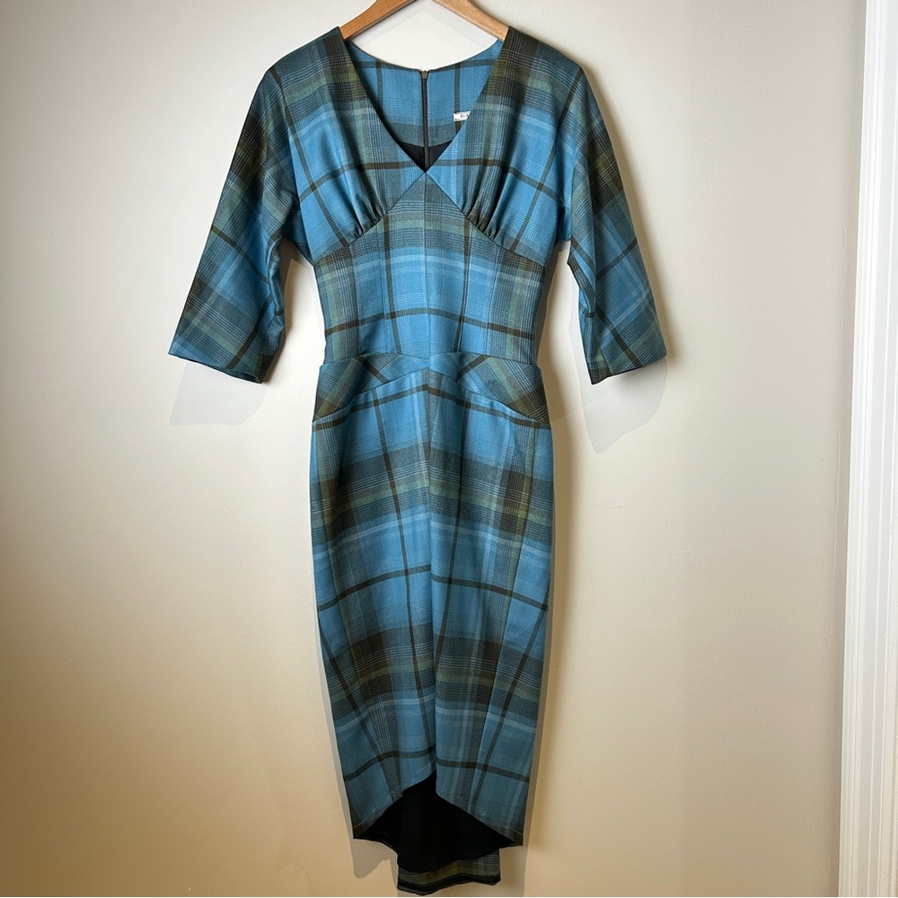 NWT’s Vintage Jill Anderson NYC Bespoke Blue Plaid Westwood Grunge Sheath Dress